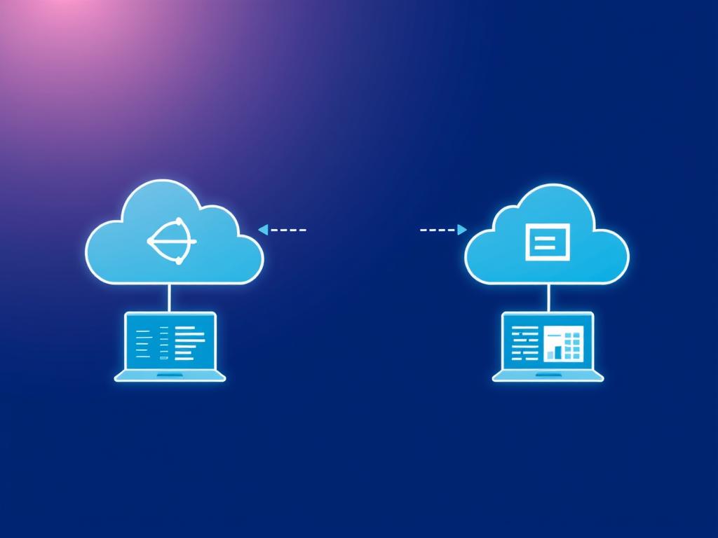 Cloud and Technology integration showing financial data flowing between systems